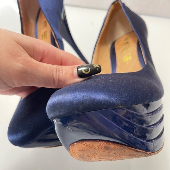 L.A.M.B. Gwen Stefani Womens Project Blue Satin Leather Platform Pump Heels 6.5 - Picture 8 of 12